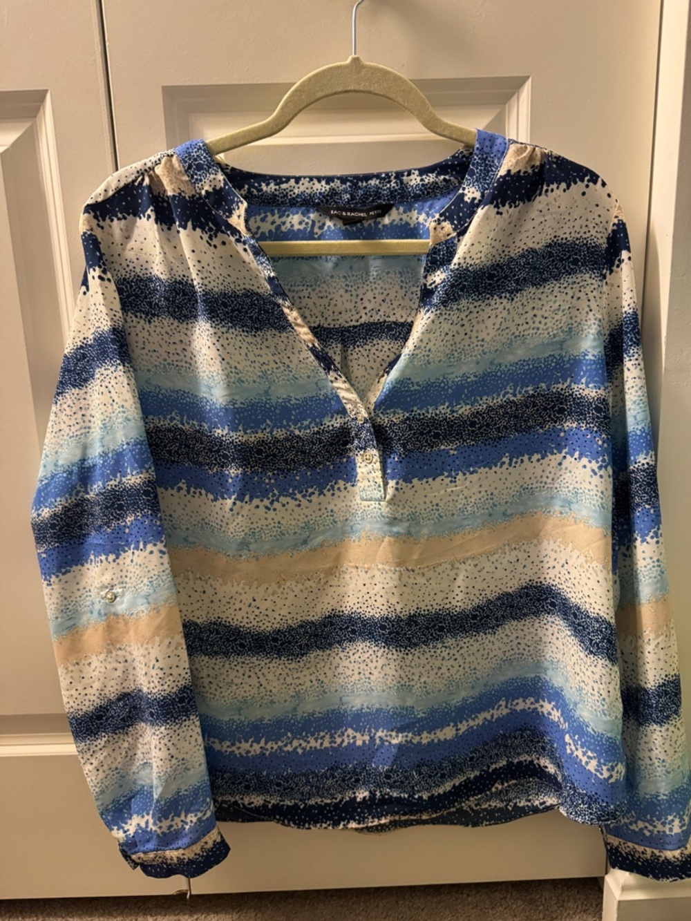 Zac & Rachel Blue and Cream Striped V-Neck Blouse